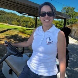 polo de golf sans manches femme "Les Cigognes au Golf" avec logo devant